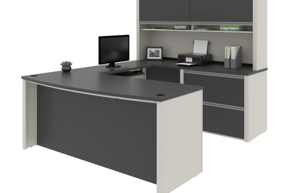 Amazon.Com: Bestar Connexion 72W U-Shaped Executive Desk With Lateral File  Cabinet And Hutch In Slate & Sandstone : Home & Kitchen