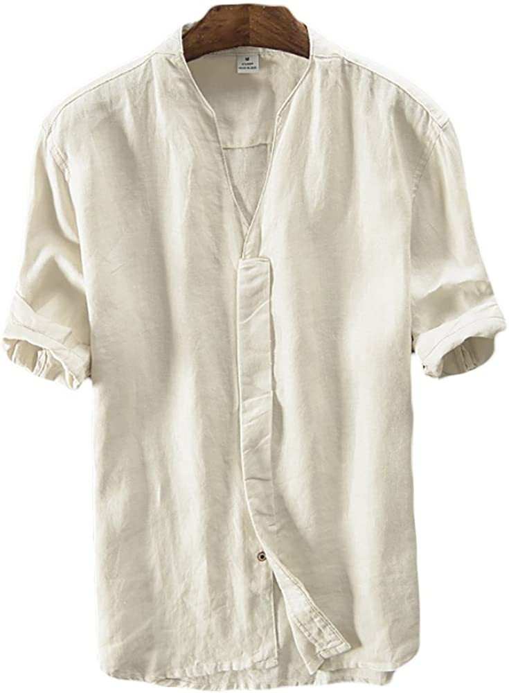 Amazon.Com: Icegrey Summer Linen Shirts Men Short Sleeve V-Neck T Shirt  Beige Xs : Clothing, Shoes & Jewelry