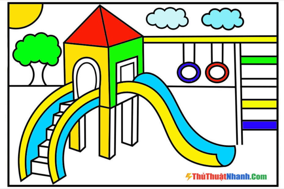 Tranh Tô Màu Cầu Trượt Đẹp, Đơn Giản Cho Bé Tập Tô - Trường Tiểu Học Thủ Lệ