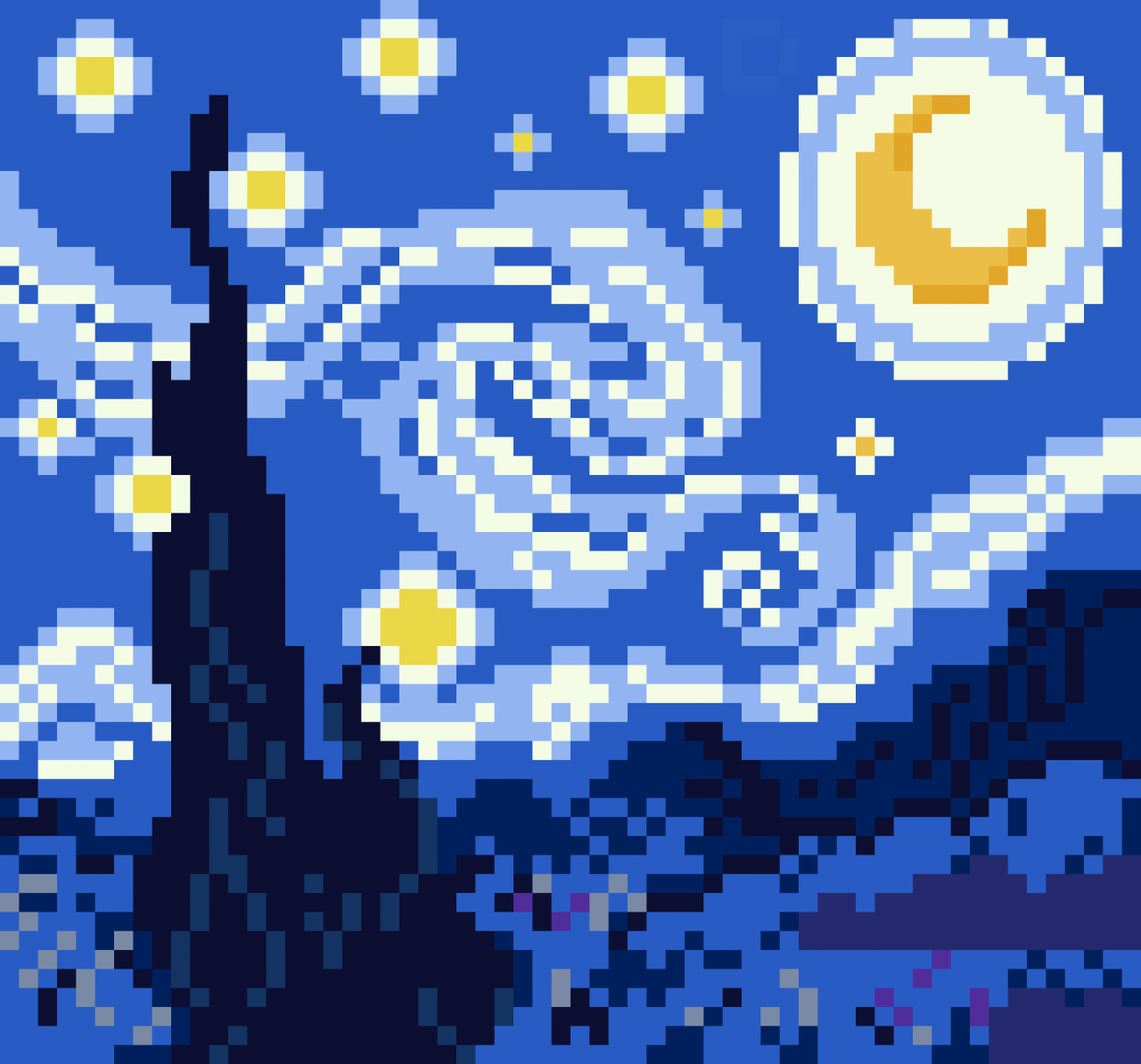 Starry Night - Vincent Van Gogh. (Cronosart99) : R/Pixelart