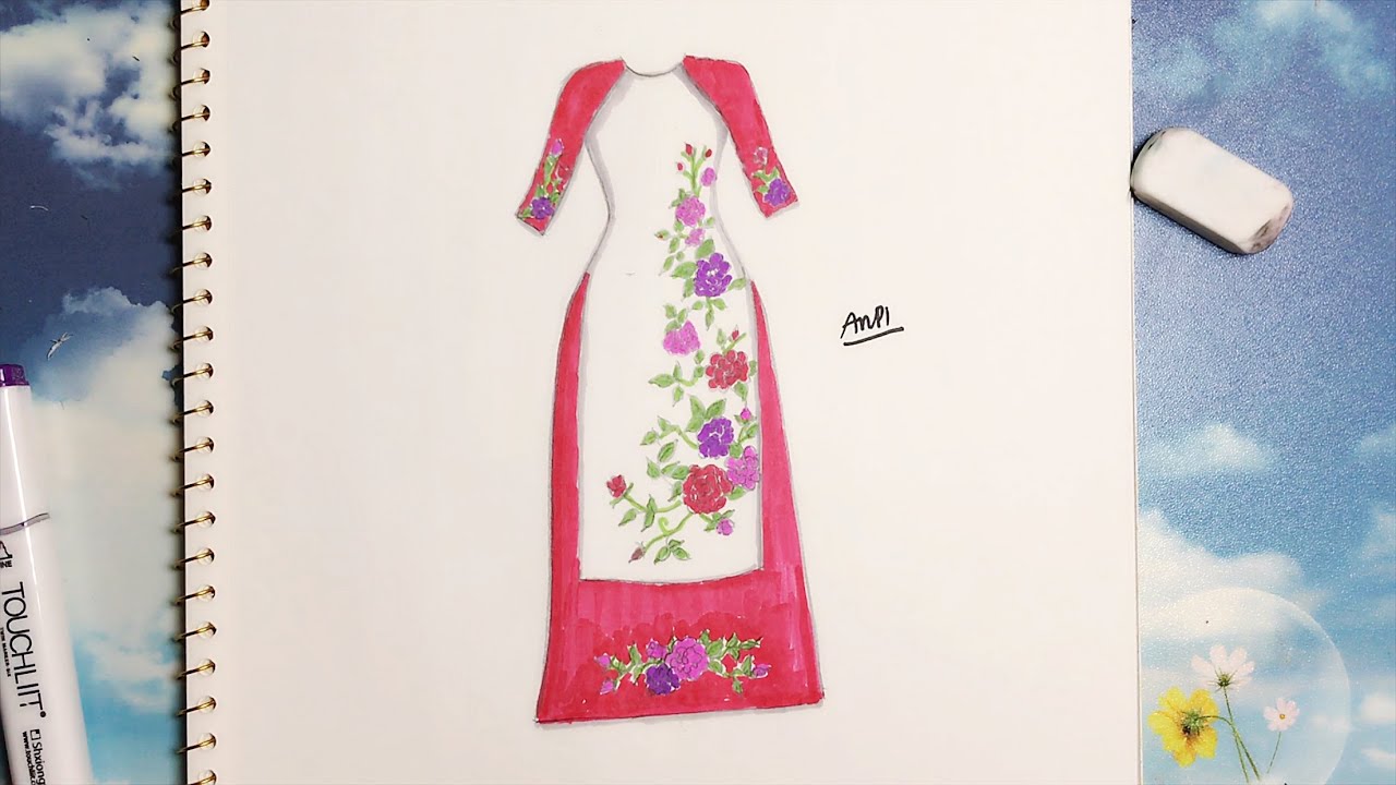 How To Draw Long Dress Vietnamese - Vẽ Áo Dài Cách Tân 2 - Youtube