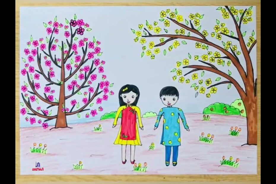 Vẽ Tranh Mùa Xuân Đơn Giản | Vẽ Mùa Xuân | How To Draw Spring Easy | Vẽ  Tranh Bốn Mùa Đơn Giản Nhất - Youtube