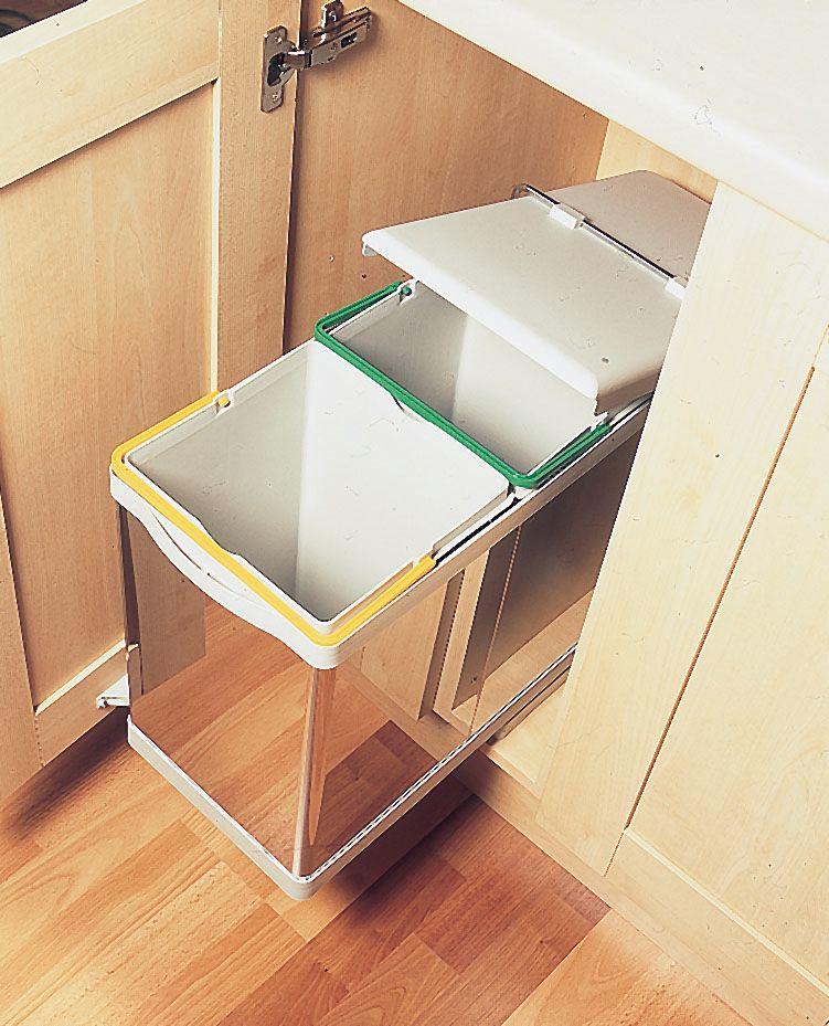 Second Nature Double Pull Out Recycling Bin 28L Stainless Steel - To Suit A  400Mm Unit - 250Ssgy