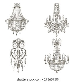 Bộ Bốn Bản Vẽ Đèn Chùm: Vector Có Sẵn (Miễn Phí Bản Quyền) 170661779 |  Shutterstock