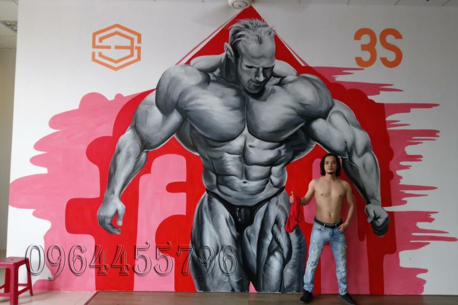 Vẽ Tranh Tường Phòng Gym Jay Cutler - Tranh Sơn Dầu Vẽ Tay - Tranh Sơn Mài  - Tường Lam Art - 0964455796