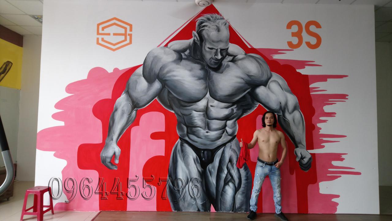 Vẽ Tranh Tường Phòng Gym Jay Cutler - Tranh Sơn Dầu Vẽ Tay - Tranh Sơn Mài  - Tường Lam Art - 0964455796