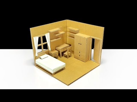 DIY Miniature Cardboard Bedroom | วิธีทำห้องนอนจากลังกระดาษ