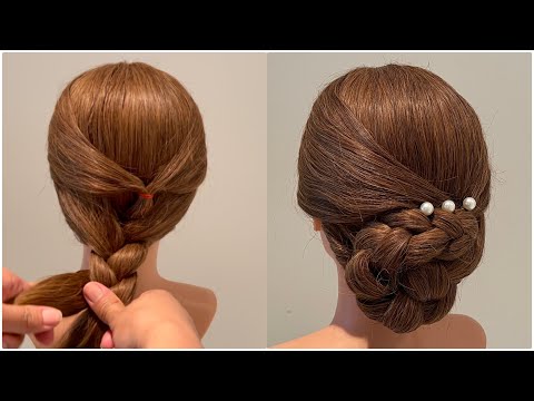 ถักเปีย เกล้าผมออกงานง่ายๆ | Simple low bun hairstyle for wedding | bridal hairstyle for long hair