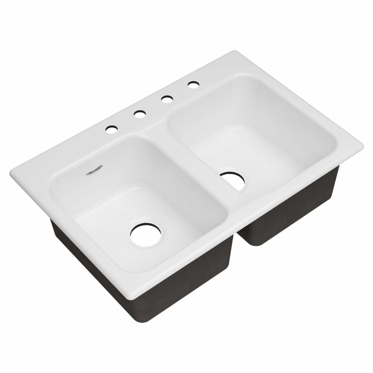 Quince® 33 X 22-Inch Cast Iron 4-Hole Drop-In Or Undercounter Double-Bowl Kitchen  Sink