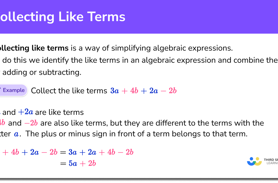 Collecting Like Terms - Gcse Maths - Steps, Examples & Worksheet