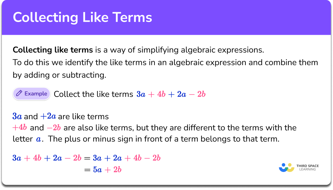 Collecting Like Terms - Gcse Maths - Steps, Examples & Worksheet