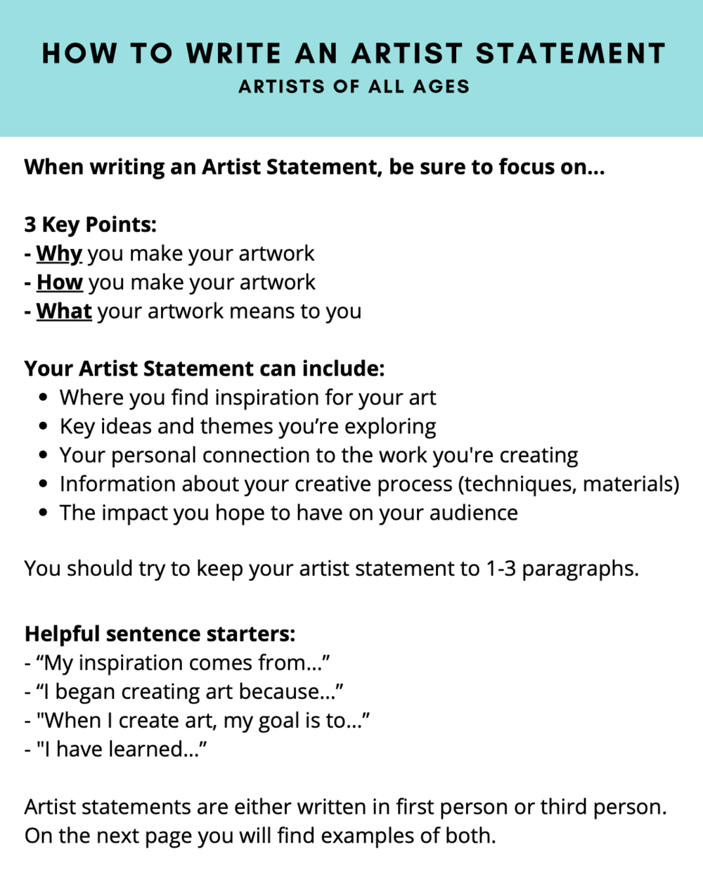 Free How To Write An Artist Statement, All Ages — Visionary Art Collective