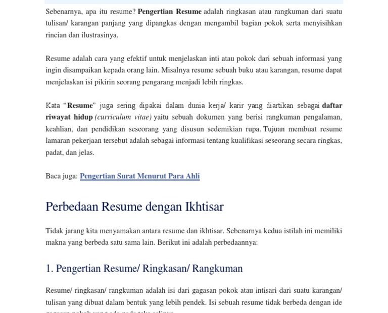 Pengertian Resume Dan Analisis | Pdf