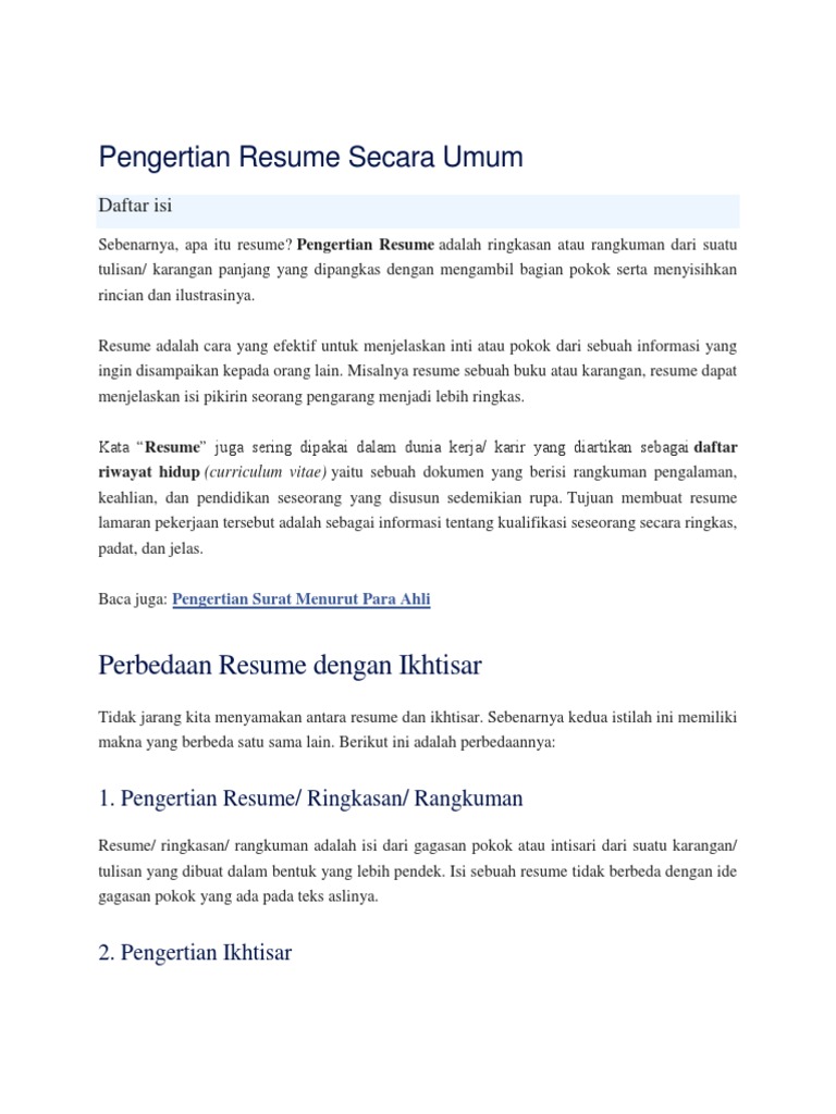 Pengertian Resume Dan Analisis | Pdf