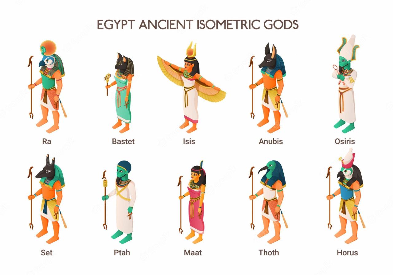 Premium Vector | Egypt Ancient Gods Set Including Ra Bastet Isis Anubis  Osiris Set Ptah Maat Thoth Horus Isometric Vector Illustration