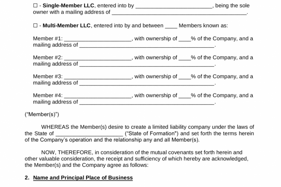 Free Llc Operating Agreement Templates (2) - Pdf | Word – Eforms