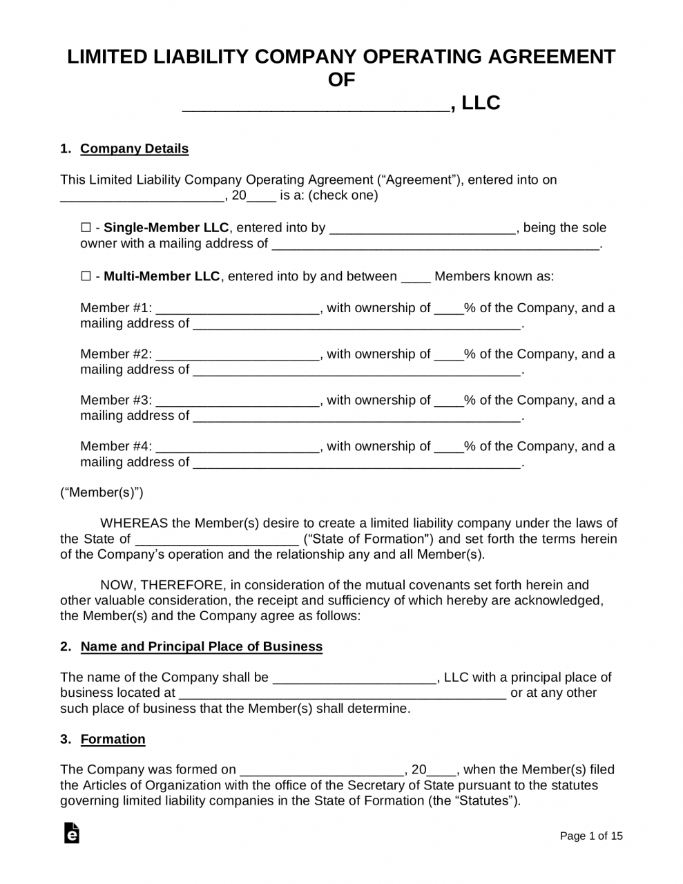 Free Llc Operating Agreement Templates (2) - Pdf | Word – Eforms