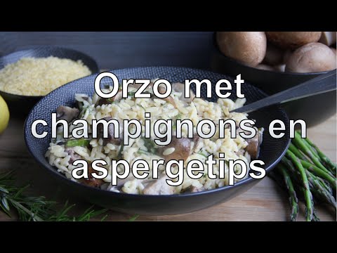 Orzo met champignons en aspergetips